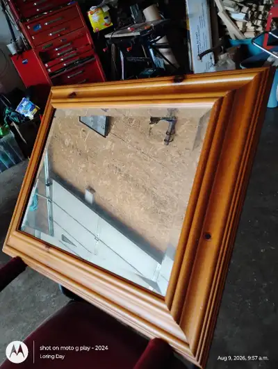 Pine frame mirror., View more