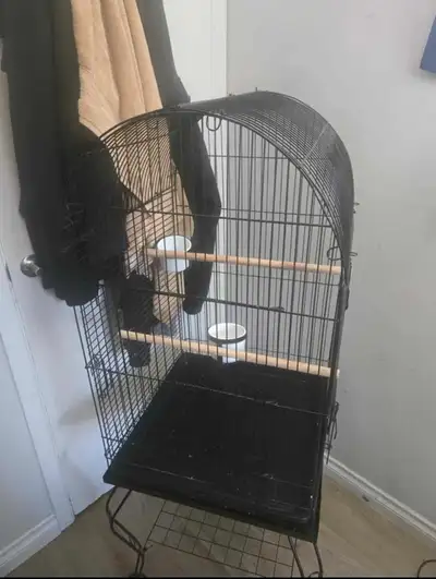 80$ Large bird cage with perches and bowls, View more