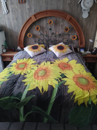Handcrafted sunflower motive queen/king size headboard