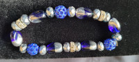 Silver tone and Blue Beaded Bracelet