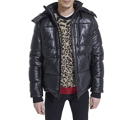 Leather Down Puffer Jacket With Straps, View more
