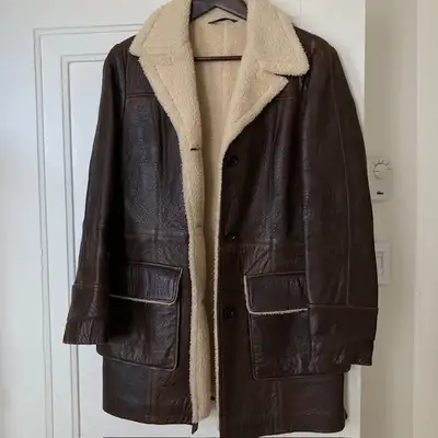 Pollini womens brown lined leather coat Italy size 10 (Euro 42), View more