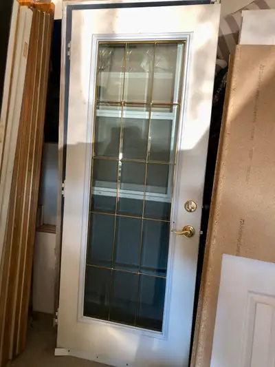 Exterior insulated Metal door 31.75”x79” with design full window double pane bevel glass insert Grea...
