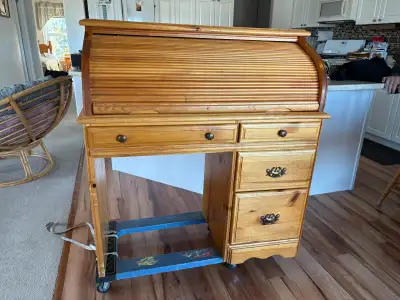 Vintage roll up desk,office chair and plexiglass floor protector, View more