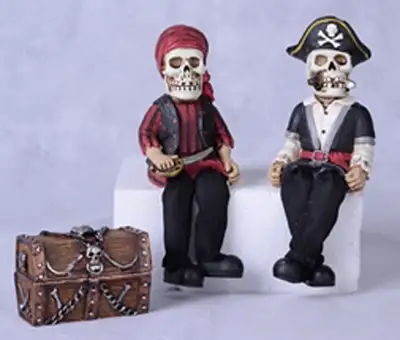 Two 4.5" H "RESIN SHELF SITTERS" include Treasure Chest that opens! Quality inspected. BRAND NEW sto...