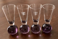 4 Vintage Bubble Base Shot Liqueur Glasses Purple