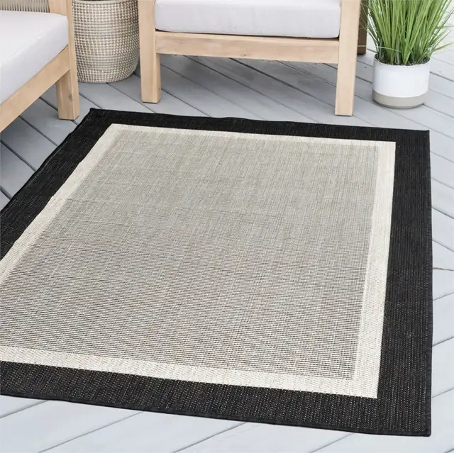 Eco Solid Border Black 9 ft. x 12 ft. Indoor/Outdoor Area Rug in Rugs, Carpets & Runners in City of Toronto - Image 2