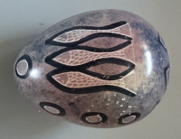 Vintage African Carved Stone Egg Blue Fish Sculpture