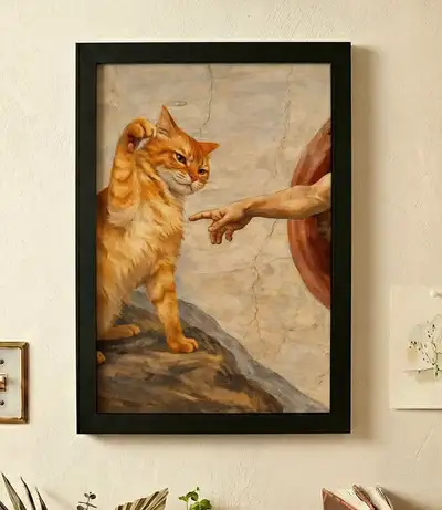 Wall art 12 x 18 inches - Iconic Cat Art - Modern Pop Art Framed, View more