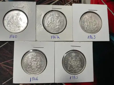 CANADIAN SILVER  .50 CENTS.  1960-1962-1963-1965-1966, View more