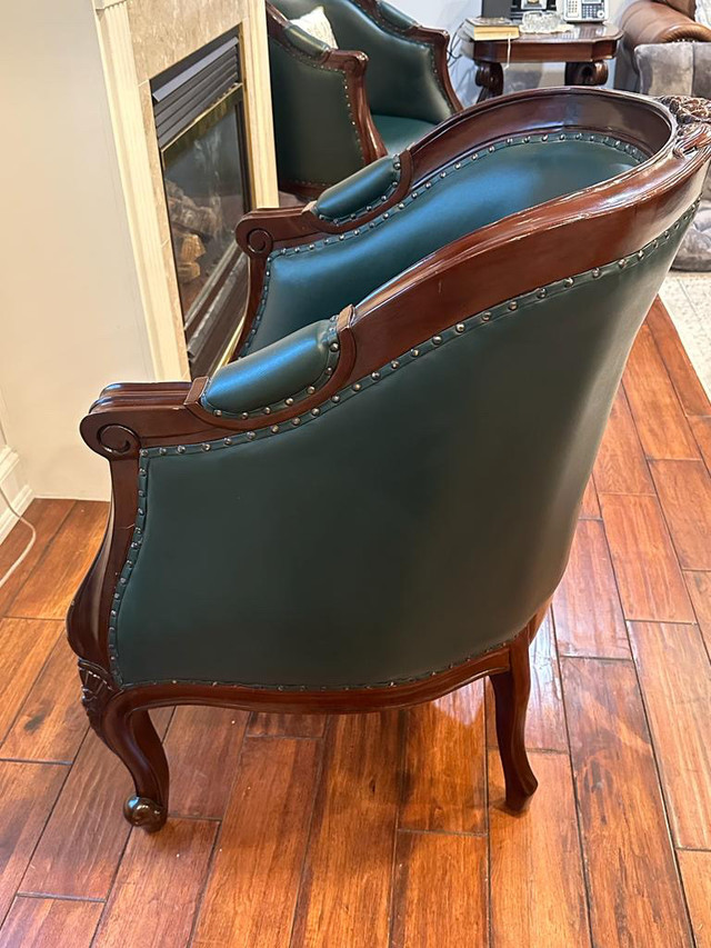 2x High Arm Rest Wooden Leather Chairs | Chairs & Recliners | Oshawa /  Durham Region | Kijiji