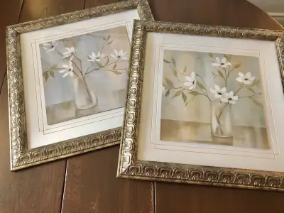 Pair Wall Art Framed Flowers Glass Front Picture Home Decor, View more