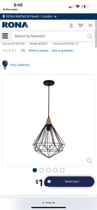 NEW IN BOX - Pendant Hanging Light - Black with Wood Accent