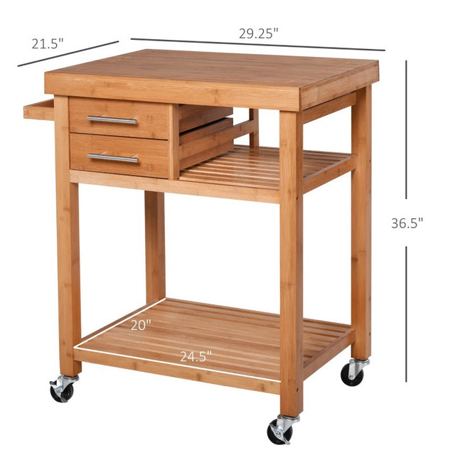 Bamboo Rolling Kitchen Island Trolley with Drawers & Shelves in Bookcases & Shelving Units in Markham / York Region - Image 2