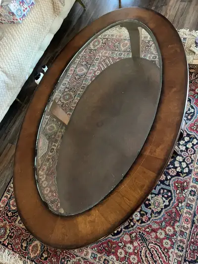 Oval Wood and Glass Coffee Table, View more