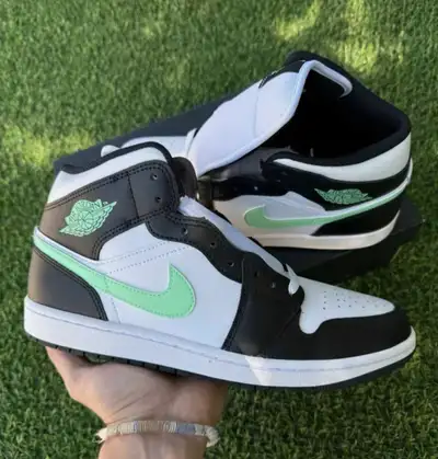 AIR JORDAN 1 MID GREEN GLOW-WHITE BLACK MEN'S SZ10.5 BRAND NEW IN BOX "Available Sizes *SIZE 10.5 ✅...