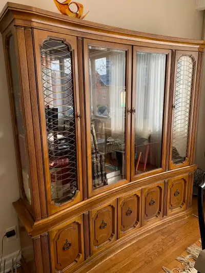 Antique - Cabinet and Dining /china & buffet Dimensions: 77 1/2" x 18" x 79 1/2" Two separate pieces