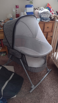 Folding baby bassinet with shade cover and bug net