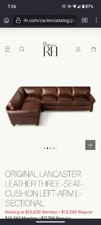 Restoration Hardware Lancaster leather L-sectional (3 sections) 