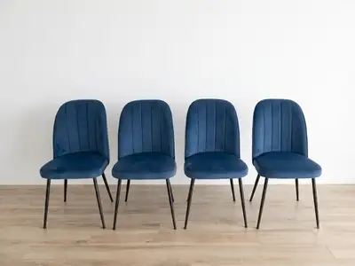 Lot de 4 chaises de salle à manger en velours bleu, View more