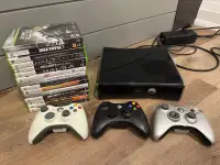 Xbox 360 S Elite 250 GB with games and 3 controllers