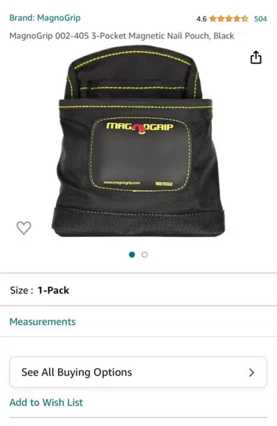 MagnoGrip 002-405 3-Pocket Magnetic Nail Pouch, Black, View more