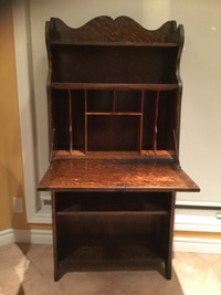 Antique wood hideaway desk and shelving unit