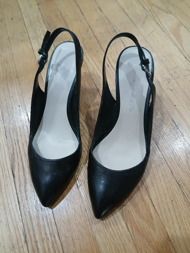 MINT! FRANCO SARTO BLACK GENUINE LEATHER SLING-BACK SHOES