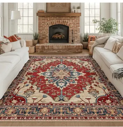 Brand New! RELEANY Floral Washable 8ft square Area Rug, View more