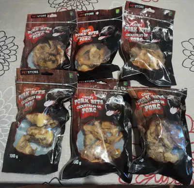 Six packages of Petstore Crispy Pork Bits. *PENDING*, View more