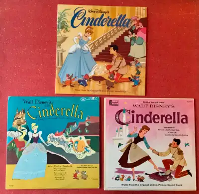 Three records Walt Disney’s Cinderella LP vinyl Movie Soundtrack 1. Walt Disney’s Cinderella LP Reco...