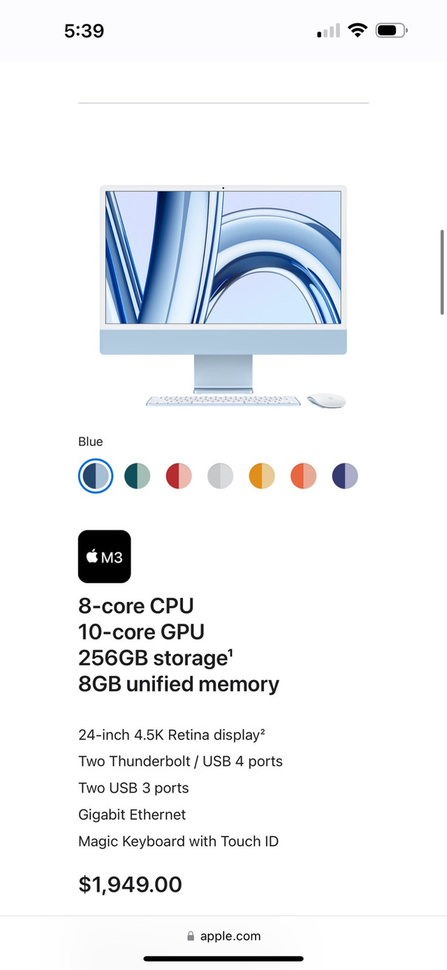 iMac 24” 8-core CPU/10-core GPU with 256GB SSD in Desktop Computers in Brantford - Image 3