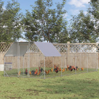 9.2' x 24.9' x 6.5' Galvanized Large Metal Chicken Coop Cage Wal