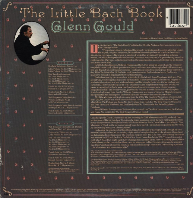 GLENN GOULD piano LITTLE BACH BOOK 1stPress Vinyl Record LP NM in CDs, DVDs & Blu-ray in Gatineau - Image 2