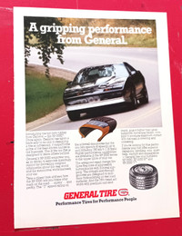 1985 GENERAL TIRE AD WITH PONTIAC TRANS AM VINTAGE RETRO 80S
