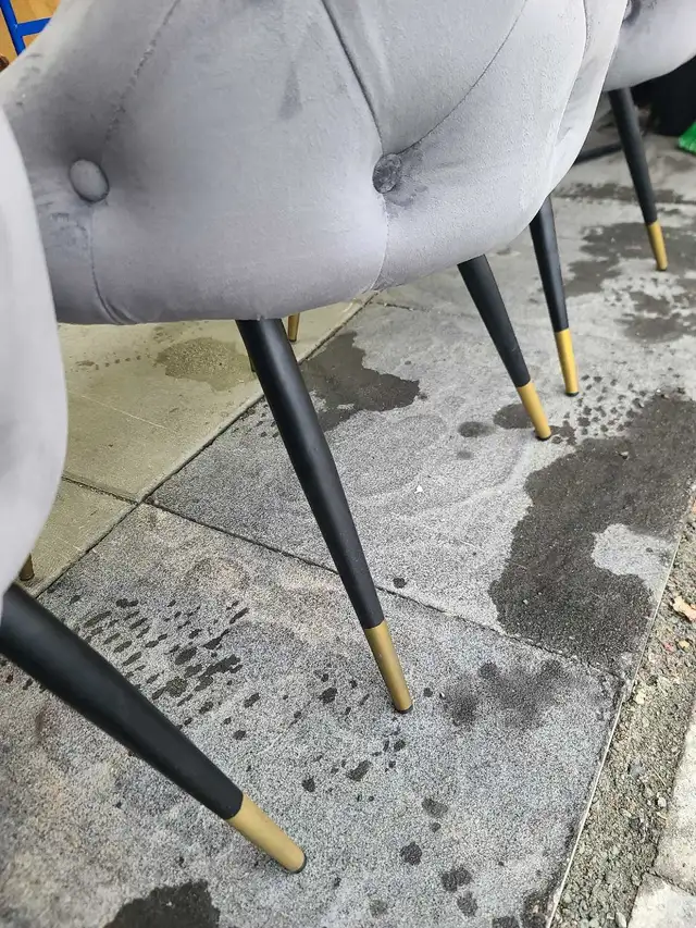 Set of 4 Grey Velvet Dining Chairs with Gold Accents in Chairs & Recliners in Delta/Surrey/Langley - Image 6