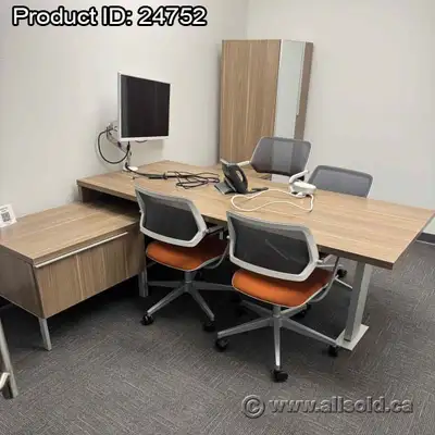 Footprint: T-Desk: 108" W x 78" D x 23 - 29" H Cabinet: 24" W x 24" D Beautiful office desk workstat...