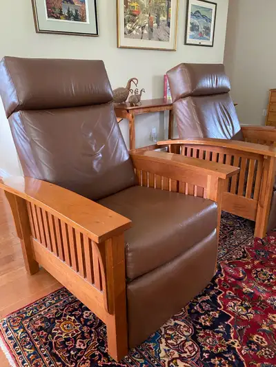 Pair of leather recliner chairs from The New Oak Tree, View more