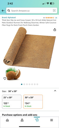 Natural Coir Rug Door Mat 30x59 inch Coconut Fibre - New for les