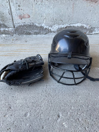 Boys Softball helmet and glove