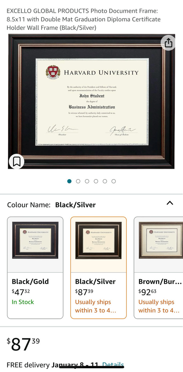 New in Box! - Black and Silver Diploma/Document frame  in Home Décor & Accents in St. Catharines - Image 3