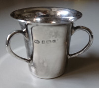 Antique English Sterling Silver Miniature Cup Trophy  3 Handles