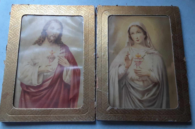Images religieuse Sacré-Coeur-de-Jésus / Marie antiques dorées dans Art et objets de collection  à Ville de Québec