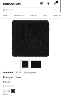 Urban Barn Chunky Knit Throw Blanket in Black 50”x60”