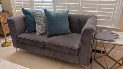 Velvet Blue-Grey Loveseat, View more