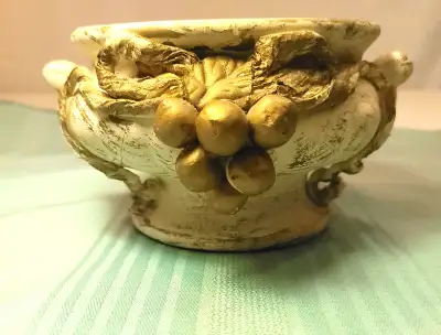 1960s Hollywood Regency Footed Bowl White & Gold Grapes, View more