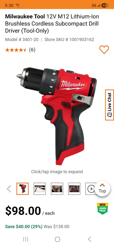 Milwaukee Drill  2V M12 LithiumIon Brushless Cordless Subcompact, View more