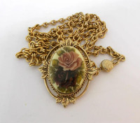 Vtg Sarah Coventry Rose Cameo Pendant Necklace Brooch Pin