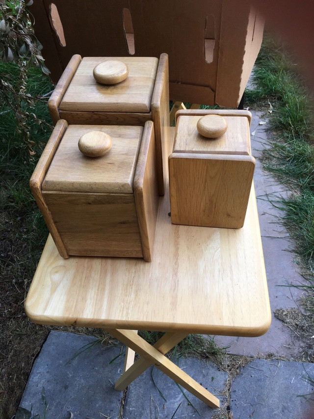 Kitchen 3 pcs real oak wood canister set w/ Liners in Other in Calgary