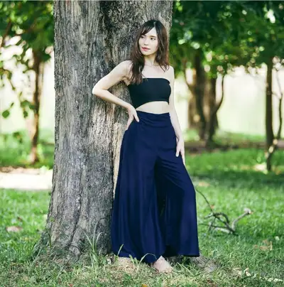 Lannaclothesdesign Cotton Palazzo Pants – Size Large – Navy Blue, View more